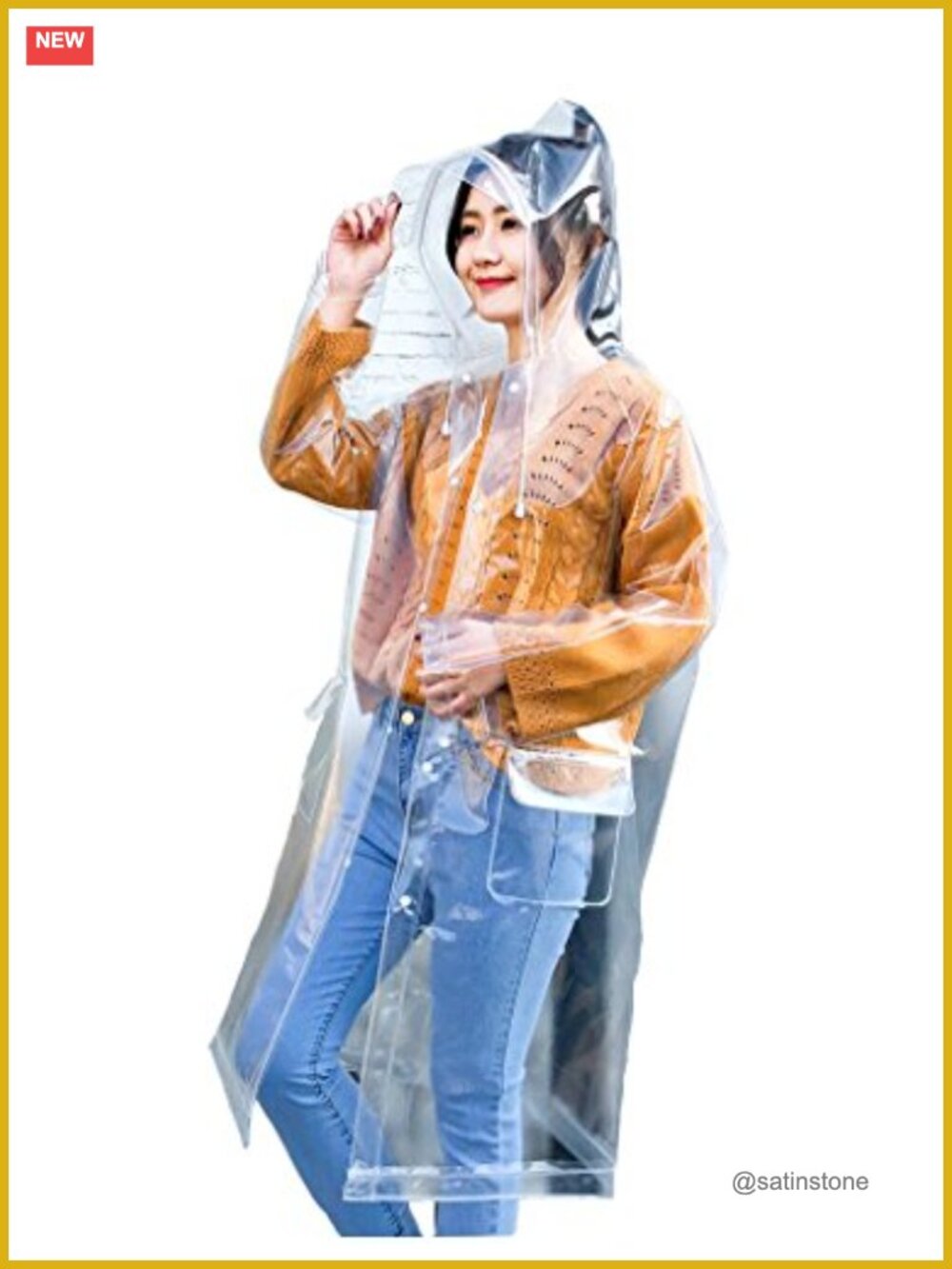Transparent EVA Rain Poncho Waterproof with Hood Drawstring for Women